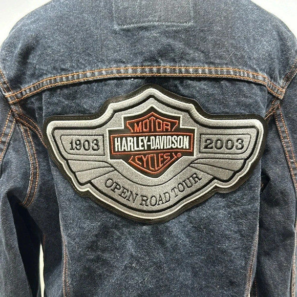 Harley Davidson Motorcycles Denim Jean Jacket Patches 100th Anniversary Blue XL - Picture 5 of 12